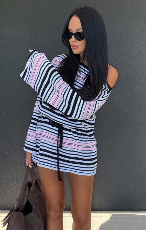 tunika sweterkowa la milla paski różowa sukienka lalilafashion