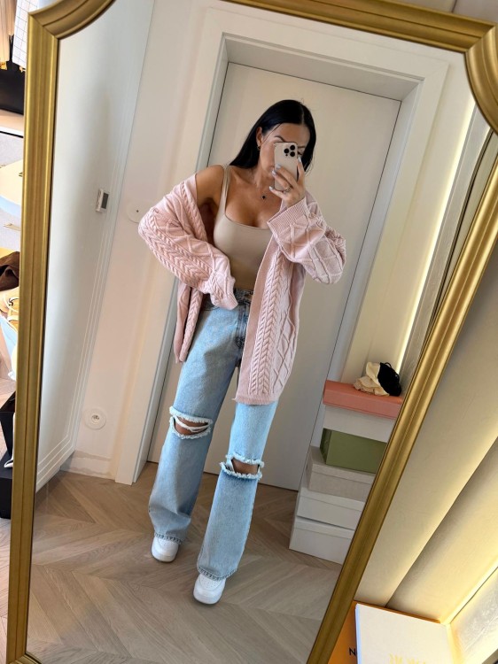 kardigan la milla różowy puder lalilafashion damski sweter