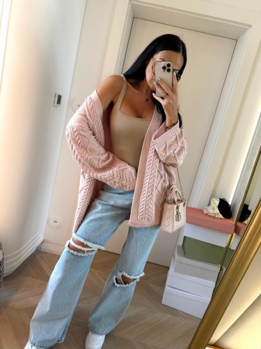 kardigan z paskiem la milla warkocz pleciony lalilafashion.pl