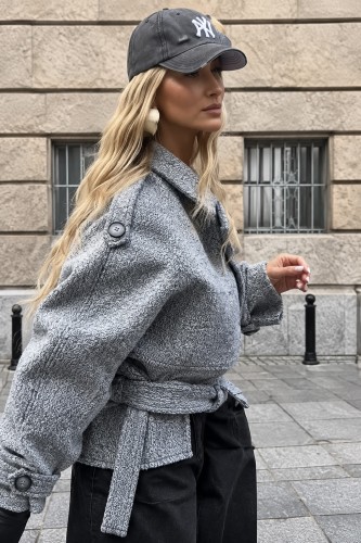 Płaszcz krótki szary z wełną LALILAFashion Warszawa
