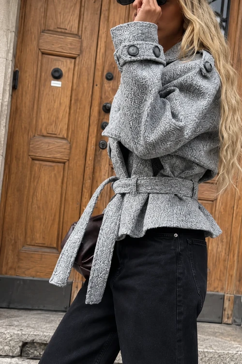 Płaszcz trencz krótki LALILAFashion Warszawa marki szary wełniany