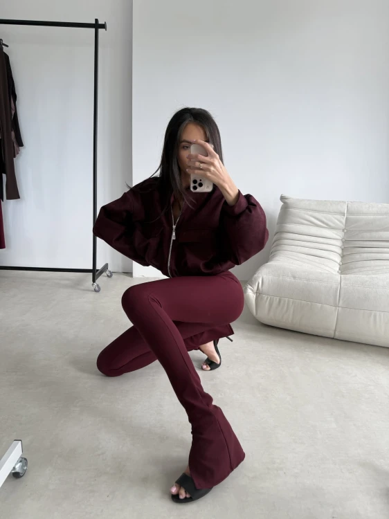 legginsy damskie wydłużające z rozcięciem lalilafashion warszawa bordowe
