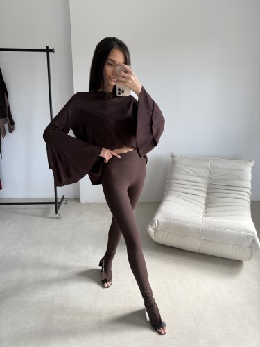legginsy damskie wydłużające z rozcięciem lalilafashion warszawa czekolada brąz