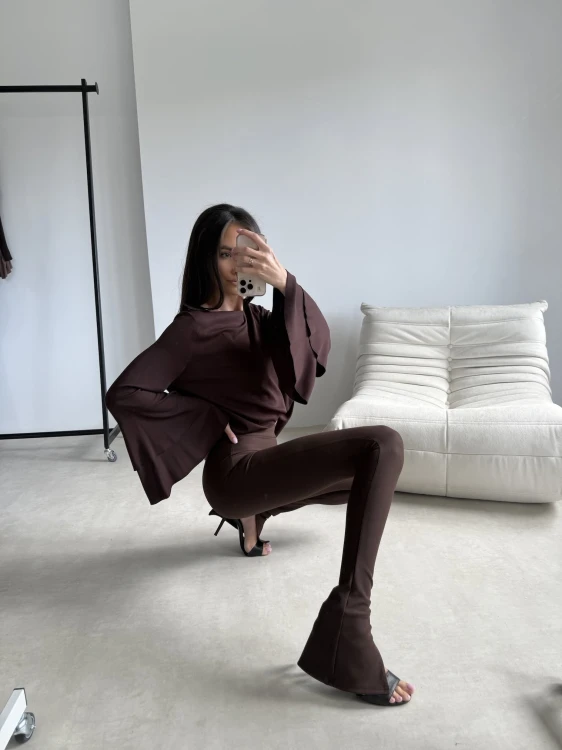 legginsy damskie wydłużające z rozcięciem lalilafashion warszawa czekoladowe