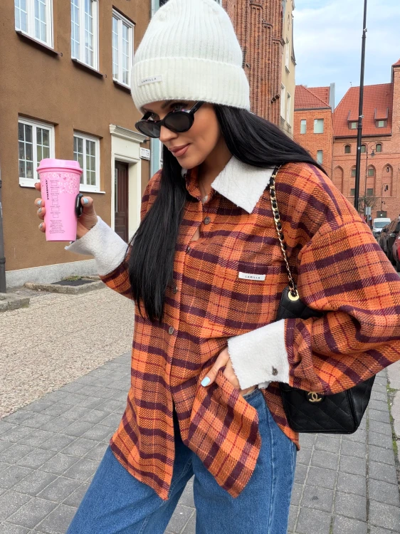 Koszula wierzchnia La Millla w kratę z barankiem ruda lalilafashionpl